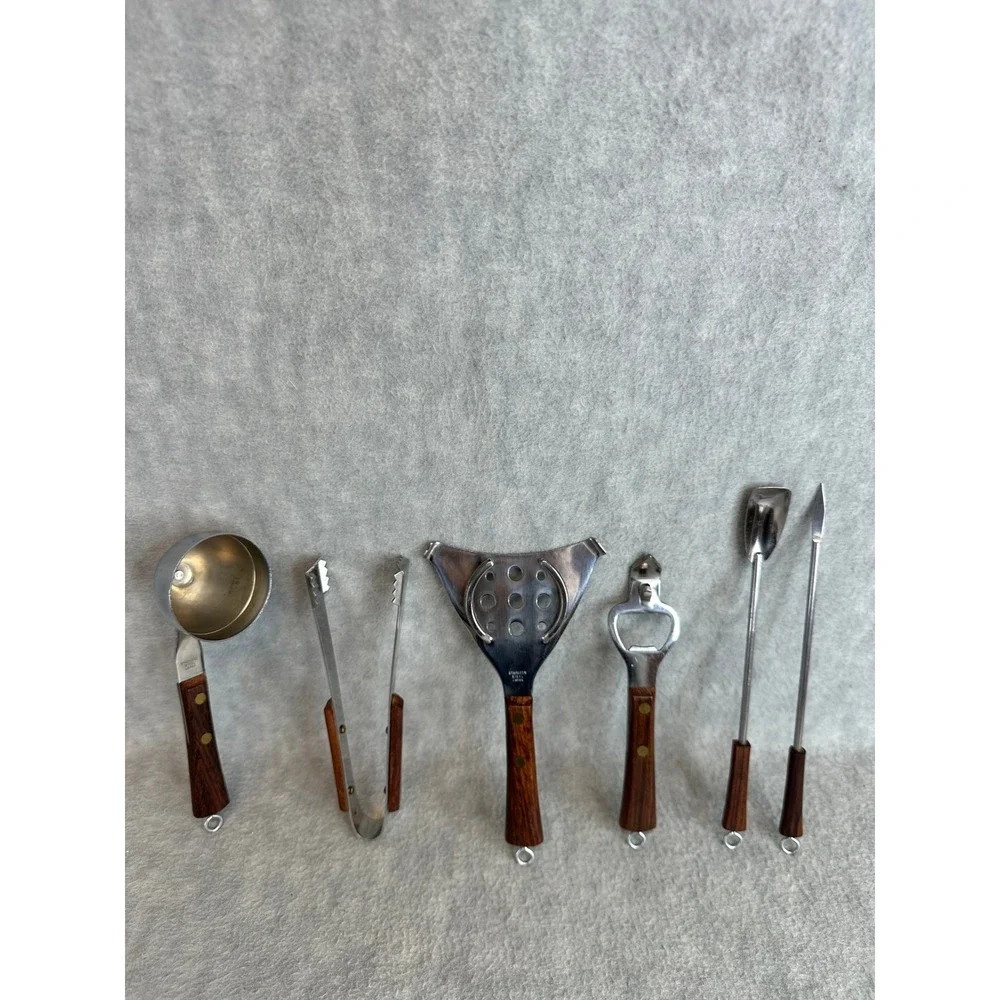 Vintage 6pc Bar Tool Set‎ Stainless Steel Rosewood Handles Japan MCM Bartender